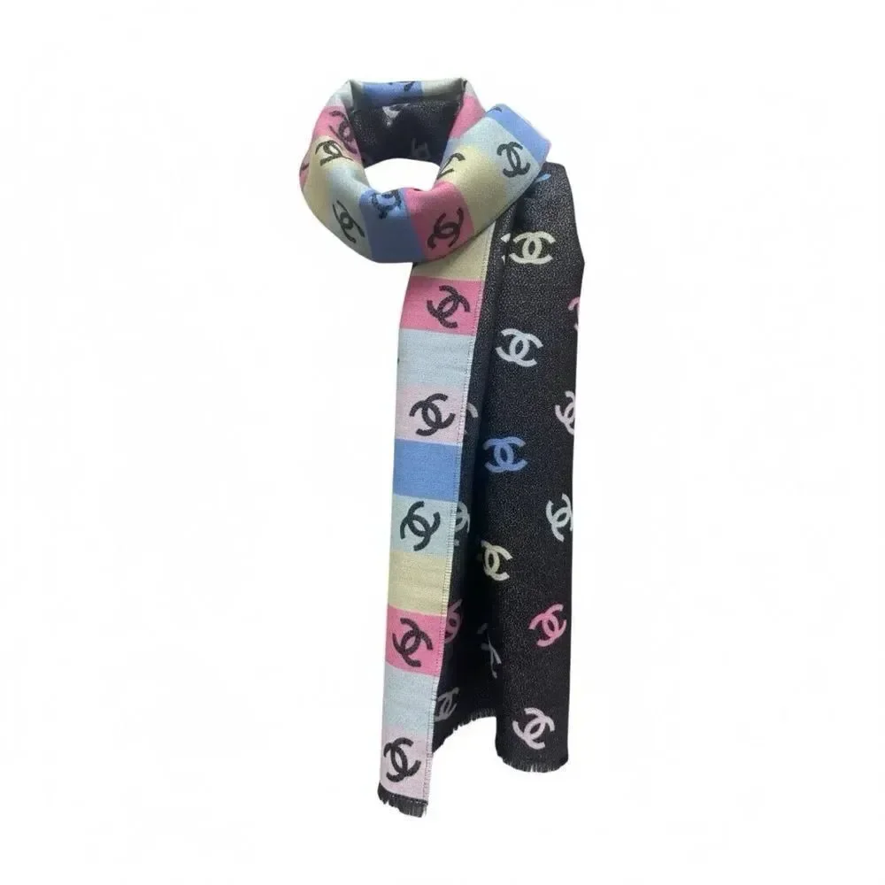 NWT Chanel Rainbow Shine Reversible CC Logo Cashmere Wool Silk Wrap Scarf 2024
